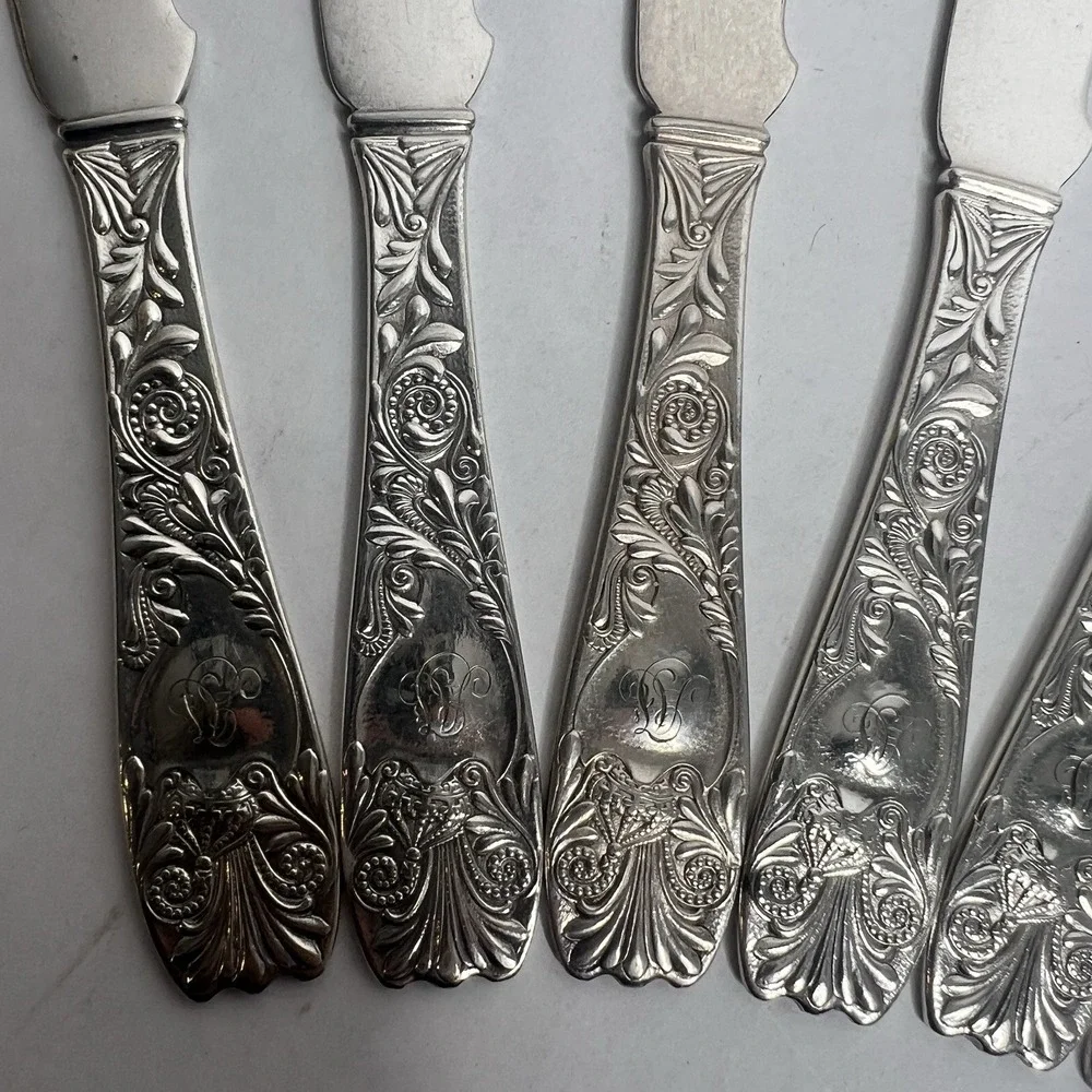 Gorham Silver Silverplate 1888 ROYAL Flat Handle Master Butter Knife Set 8 GSROY